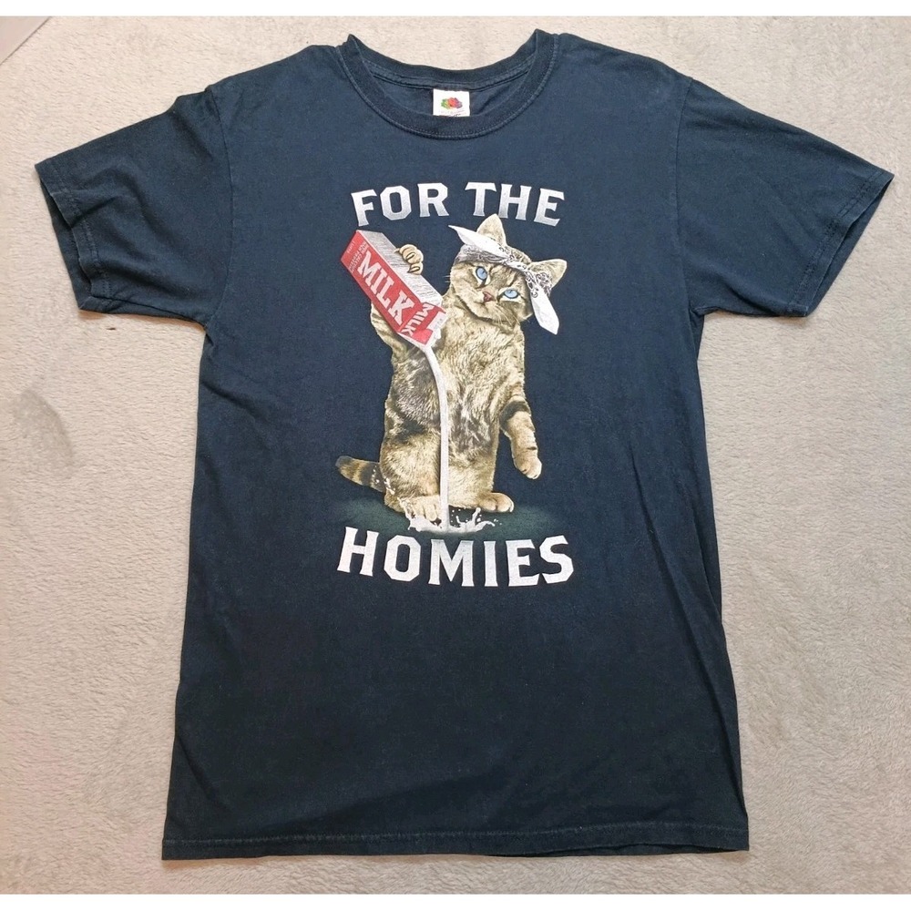 "For the Homies" Gangster Cat Tee Unisex Small Fruit Of The Loom Tag